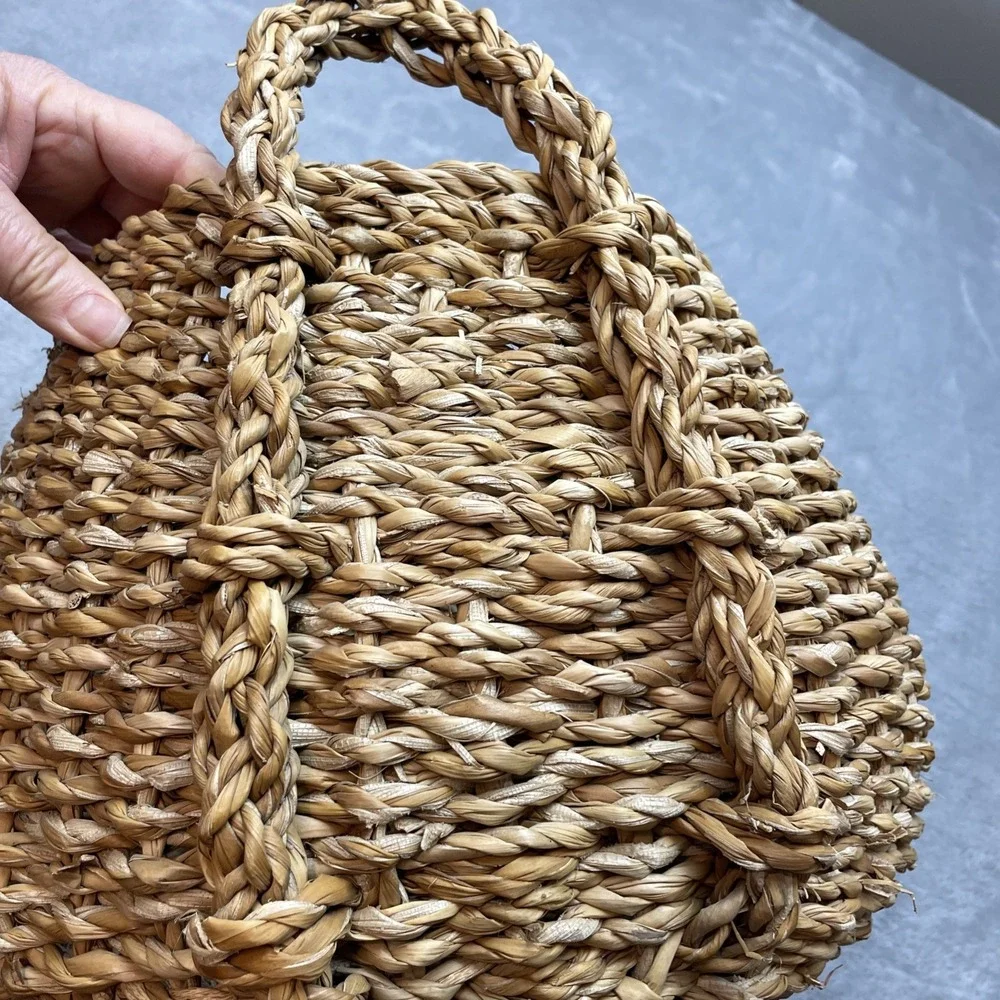 Woven Round Seagrass Belly Basket Wicker Home Storage Handled Beehive Bowl Boho